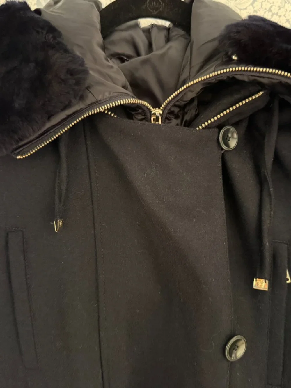 Navy 2:1 Wool Jacket with Removable Puffer Jacket Liner - Size Small
